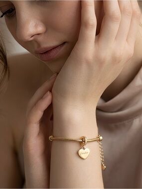 Linx Yellow Gold Snake Chain Bracelet with Personalized Name Heart Charm